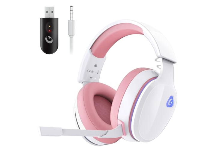 Gvyugke Wireless Gaming Headset, Pink Gaming Headphones with Detachable 3D Stereo Microphone, Bluetooth 5.2 Headset, Gaming Headset for PS5 PS4 PC, Switch, Mac (Pink) Gvyugke Wireless Gaming Headset, Pink Gaming Headphones with Detachable 3D Stereo Microphone, Bluetooth 5.2 Headset, Gaming Headset for PS5 PS4 PC, Switch, Mac (Pink)