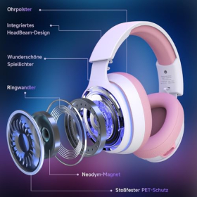 Auriculares inalámbricos para juegos Gvyugke, auriculares para juegos de color rosa con micrófono estéreo 3D desmontable, auriculares Bluetooth 5.2, auriculares para juegos para PS5, PS4, PC, Switch, Mac