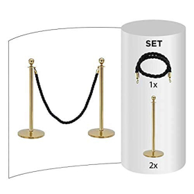 FLEXIBARRIER Sistema de guía personal con bloqueo de cordón, base de cordón, dorado, 2 postes, 1 cordón, negro