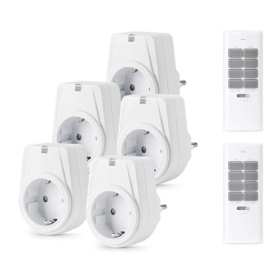 12 channel radio socket set consisting of 5x sockets with 2x remote control radio switch set self-learning function 3500 watts for household appliances range 30m white