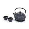 Echtwerk tea service made of cast iron, teapot 0.8L with removable strainer, tea maker with saucer, teapot set in vintage design for preparing loose tea, black