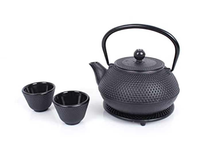 Echtwerk tea service made of cast iron, teapot 0.8L with removable strainer, tea maker with saucer, teapot set in vintage design for preparing loose tea, black Echtwerk tea service made of cast iron, teapot 0.8L with removable strainer, tea maker with saucer, teapot set in vintage design for preparing loose tea, black