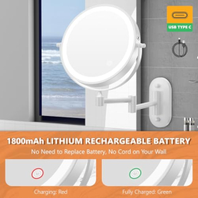 Косметическое зеркало Auxmir LED 1X/10X, настенное, 360°, сенсорное, 3 цвета
