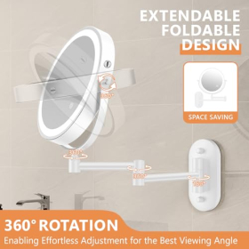 Косметическое зеркало Auxmir LED 1X/10X, настенное, 360°, сенсорное, 3 цвета