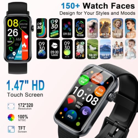 Smartwatch Women Men 1.47 Inch Smart Watch with Notifications, IP68 Waterproof Fitness Watch Women Men with 24 Sports Modes Pink