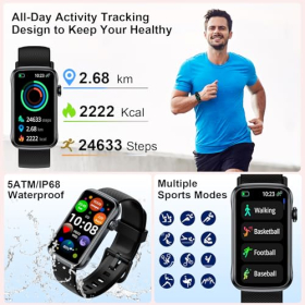 Smartwatch Women Men 1.47 Inch Smart Watch with Notifications, IP68 Waterproof Fitness Watch Women Men with 24 Sports Modes Pink
