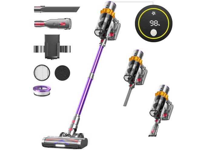 Aspiradora sin cable Anyson 45000 Pa/550 W/70 min, aspiradora sin cable de 1,6 L, súper silenciosa, aspiradora sin cable con carga automática con pantalla LED/cepillo antienredos, aspiradora escoba para superficies duras Aspiradora sin cable Anyson 45000 Pa/550 W/70 min, aspiradora sin cable de 1,6 L, súper silenciosa, aspiradora sin cable con carga automática con pantalla LED/cepillo antienredos, aspiradora escoba para superficies duras