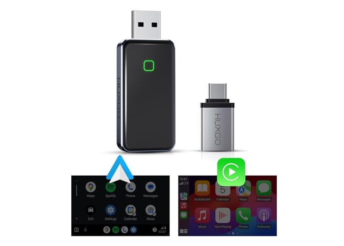 HUXGO® Wireless Adapter 2in1 CarPlay and Android Auto, Mini Wireless CarPlay Adapter, Compatible with Apple and Android Devices HUXGO® Wireless Adapter 2in1 CarPlay and Android Auto, Mini Wireless CarPlay Adapter, Compatible with Apple and Android Devices