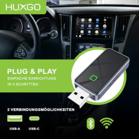 HUXGO® Wireless Adapter 2in1 CarPlay and Android Auto, Mini Wireless CarPlay Adapter, Compatible with Apple and Android Devices