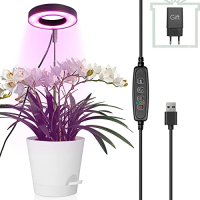 LED plant lamp, full spectrum plant light for indoor plants, height-adjustable LED plant growth lamp with timer 3/9/12 hours with USB adapter, 3 light modes and 10 brightness levels