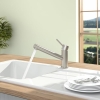 Grifo de cocina Villeroy & Boch As, de alta presión, con cartucho cerámico y radio de giro de 360°, grifo de fregadero de bajo consumo, altura del caño 135 mm, acero inoxidable macizo.