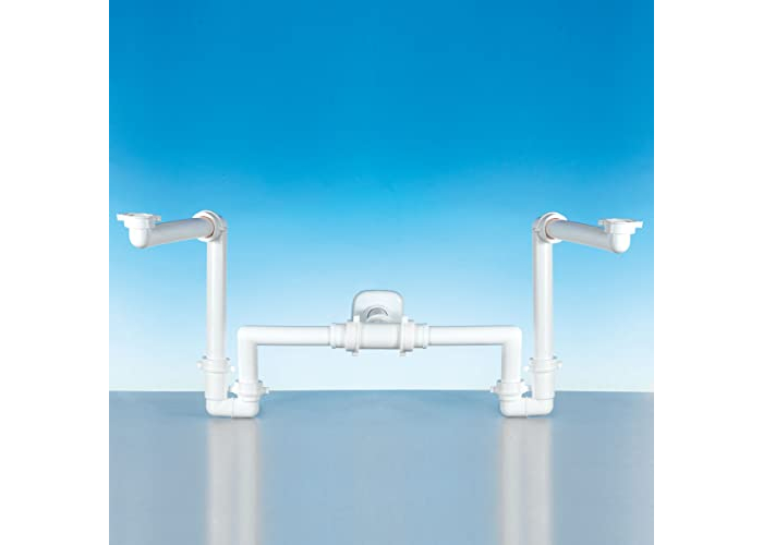 Sifón para lavabos dobles, 2,5-3,2 cm, salida Ø32-40 mm, blanco Sifón para lavabos dobles, 2,5-3,2 cm, salida Ø32-40 mm, blanco