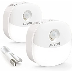 AUVON Nachtlicht mit wiederaufladbarem Akku, Mini mit Bewegungssensor, kaltweißes LED-Nachtlicht mit Dämmerungssensor, einstellbare Helligkeit für Wand