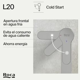 Roca L20 single-lever basin mixer tap, high spout, cold start, chrome