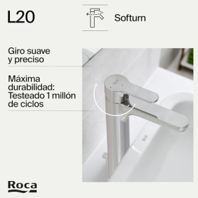 Roca L20 single-lever basin mixer tap, high spout, cold start, chrome