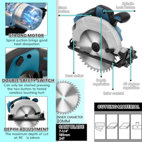 Sierra circular inalámbrica compatible con baterías Makita de 18 V, sin escobillas, hoja de sierra de 185 mm