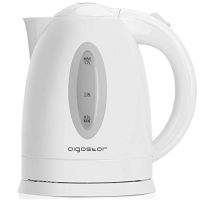 Aigostar Hervidor eléctrico, 1,7 litros, Sin BPA, Potencia 2200W, Base 360°, Filtro antical extraíble, Función de apagado automático, Nivel de agua, Plástico, Blanco