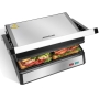 Aigostar Hett Pro - Grill eléctrico, grill, sandwichera y panini, 1500 W. Placas antiadherentes Eco-Stone. Apertura de 180°: dos superficies de cocción. Dimensiones de la placa: 27cm*17cm. Libre de BPA.