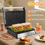 Aigostar Hett Pro - Grill eléctrico, grill, sandwichera y panini, 1500 W. Placas antiadherentes Eco-Stone. Apertura de 180°: dos superficies de cocción. Dimensiones de la placa: 27cm*17cm. Libre de BPA.