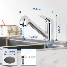 Grifo de cocina de baja presión Auralum - grifo extraíble con ducha, dos tipos de chorro y rotación de 360° para caldera