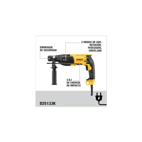 DeWalt D25133K 3-Mode SDS-Plus Drill – 26 mm Thread – 800 W – Speed 0-1500 rpm – Power (EPTA 05/2009) 2.8 Joules
