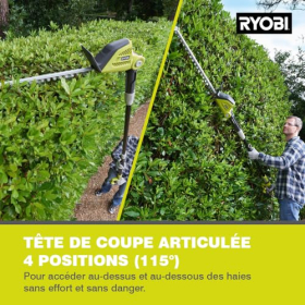 Аккумуляторный кусторез RYOBI 18 В One+ OPT1845, 45 см, телескопическая ручка, наклонная