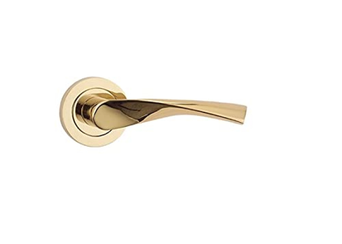 Manillas interiores Nx, juego de manillas para puerta de paso con roseta D.50 mm, aluminio dorado, 50 mm Manillas interiores Nx, juego de manillas para puerta de paso con roseta D.50 mm, aluminio dorado, 50 mm