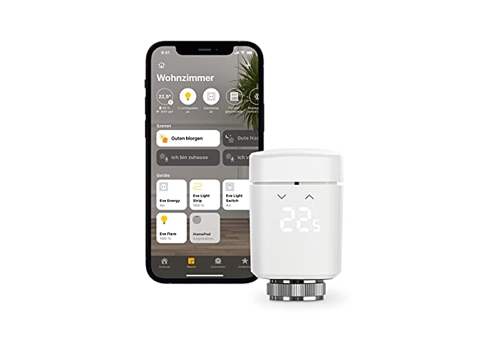 Eve Thermo – termostato inteligente para radiador, fabricado en Alemania, ahorra costes de calefacción, control de calefacción (aplicación/horarios/presencia), fácil de instalar, probado por Stiftung Warentest, Thread, Apple HomeKit Eve Thermo – termostato inteligente para radiador, fabricado en Alemania, ahorra costes de calefacción, control de calefacción (aplicación/horarios/presencia), fácil de instalar, probado por Stiftung Warentest, Thread, Apple HomeKit
