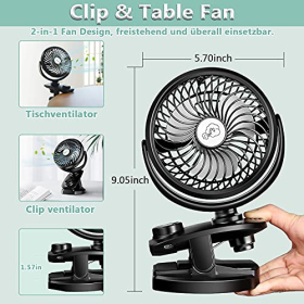 Oszillierender Mini-Clip-Ventilator 2 in 1 – 5000 mAh, wiederaufladbar über USB