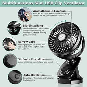 Oszillierender Mini-Clip-Ventilator 2 in 1 – 5000 mAh, wiederaufladbar über USB
