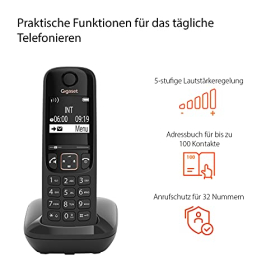 Gigaset Allrounder - Teléfono inalámbrico - Pantalla grande de alto contraste - Calidad de audio brillante - Perfiles de sonido personalizables - Función manos libres - Protección de llamadas, negro