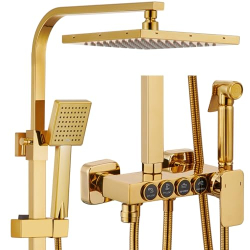 ESOP Colonne de Douche D'or Système de Douche Montage Mural Ensemble de Douche avec 22cm * 22cm Tête de Douche, Douchette à Mains, Robinet de Baignoire, Bide Pulvérisateur