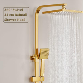 ESOP Colonne de Douche D'or Système de Douche Montage Mural Ensemble de Douche avec 22cm * 22cm Tête de Douche, Douchette à Mains, Robinet de Baignoire, Bide Pulvérisateur