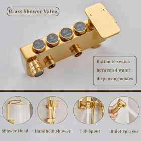 ESOP Colonne de Douche D'or Système de Douche Montage Mural Ensemble de Douche avec 22cm * 22cm Tête de Douche, Douchette à Mains, Robinet de Baignoire, Bide Pulvérisateur