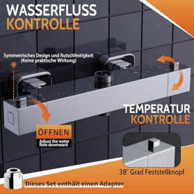 MORADO Brausebatterie mit Thermostat, 2 Abgänge, quadratische Form, verchromt, oberer Abgang 3/4„ BSP und 1/2“ BSP
