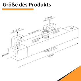MORADO Brausebatterie mit Thermostat, 2 Abgänge, quadratische Form, verchromt, oberer Abgang 3/4„ BSP und 1/2“ BSP