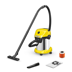 Kärcher WD 3 S V-17/4/20 wet/dry vacuum cleaner with cartridge filter, fleece filter bag, 1000 W, 2 m and hose storage, blower function, floor and crevice nozzle, black, yellow