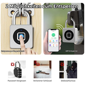 Fingerabdruck-Vorhängeschloss mit Bluetooth: Anweller sicheres Vorhängeschloss mit USB-Aufladung für Sport, Gepäck und Sicherheit zu Hause