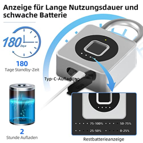 Fingerabdruck-Vorhängeschloss mit Bluetooth: Anweller sicheres Vorhängeschloss mit USB-Aufladung für Sport, Gepäck und Sicherheit zu Hause