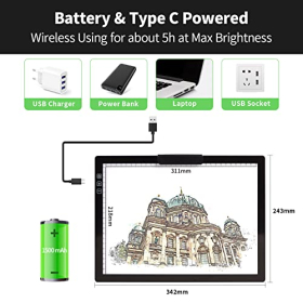 A4 Kabelloser Leuchttisch mit innovativem Ständer und Clip, wiederaufladbare, batteriebetriebene Leuchtplatte, stufenlos dimmbar, 6 Helligkeitsstufen, kabelloses Leuchtpad zum Zeichnen