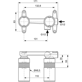Mezclador de lavabo empotrado Ideal Standard, mezcla de materiales, tamaño mediano