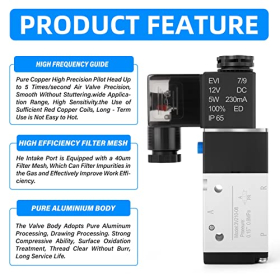 ERGAOBOY 1/4" BSP 12V Électrovanne électrique pilotée à bobine unique avec connexion 3 voies à 2 positions (3V210-08). : Amazon.fr: Commerce, Industrie et Science