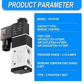 ERGAOBOY 1/4" BSP 12V Électrovanne électrique pilotée à bobine unique avec connexion 3 voies à 2 positions (3V210-08). : Amazon.fr: Commerce, Industrie et Science