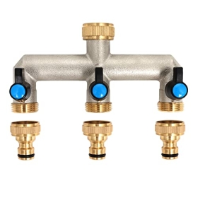 Brass three-way distributor 3/4" for water with 1/2" adapter and ball valve