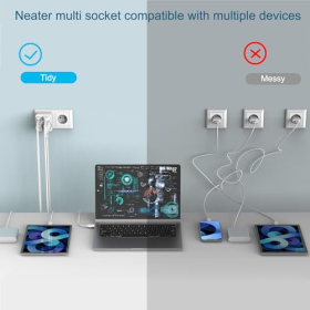 Multiple socket with 4 USB power plugs, double plug for USB socket, multiple plug for USB socket and USB C adapter, wall charger, power strip (white)