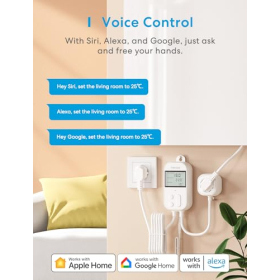 Meross - Termostato inteligente con toma WiFi para Apple HomeKit, Alexa y Google Home, 16A, para invernaderos, cervecerías y cría