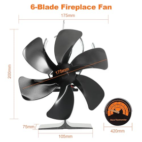 BYBULE 2023 Ventilateur Poele à Bois 6 Pales, Ventilateur de Poêle with Thermomètre