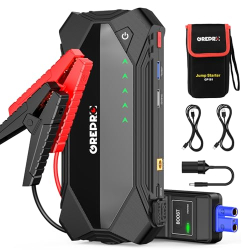 GREPRO Starthilfe-Powerbank (bis 10,0 L Benzin, 8,0 L Diesel), Auto Starthilfe Powerbank für 12 V Starthilfe, 3000 A Tragbares Starthilfegerät mit USB Quick Charge 3.0 Anschlüssen