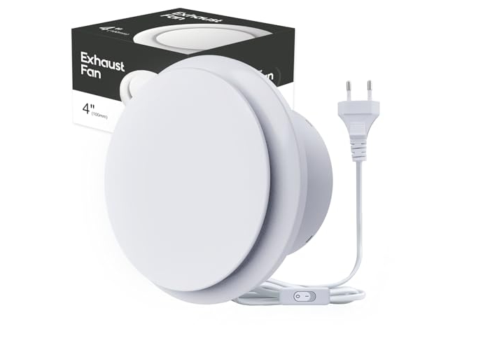 SBONNI 100 mm Badezimmer-Abluftventilator mit Schalter – 12 W, 130 m³/h, Luftabzug SBONNI 100 mm Badezimmer-Abluftventilator mit Schalter – 12 W, 130 m³/h, Luftabzug