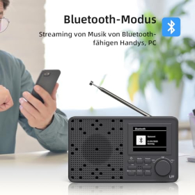 Радио DAB, радио LFF DAB Plus, цифровое радио DAB, цифровое радио с Bluetooth, небольшое радио с сетевой вилкой, кухонное радио Радио FM DAB на батарейках, радио с цветным дисплеем 2,4 дюйма, черное